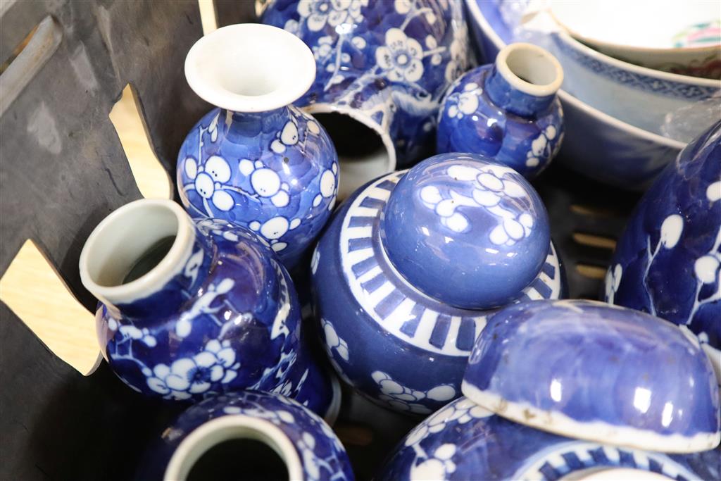 A group of Chinese blue and white porcelain prunus blossom table wares